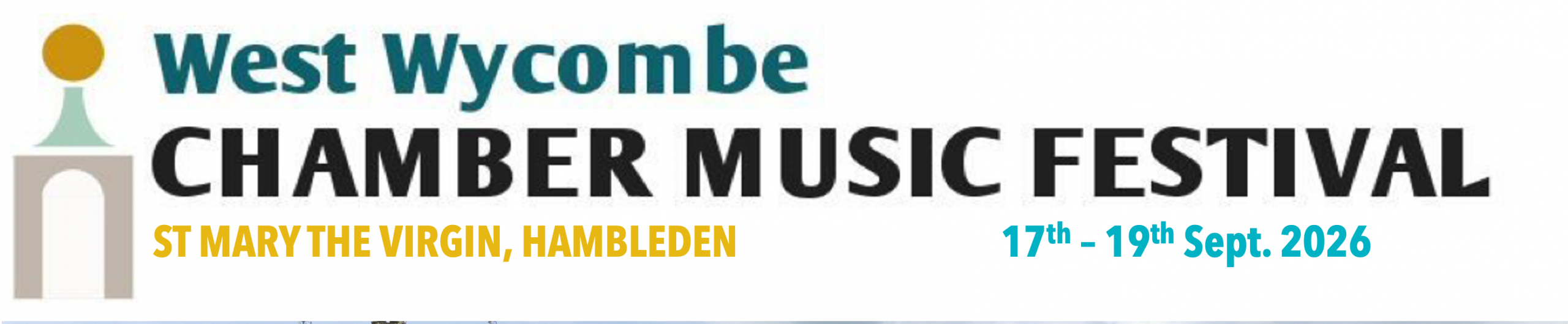 Photo of St Marys Church Hambleden and West Wycombe Chamber Music Festival banner and dates